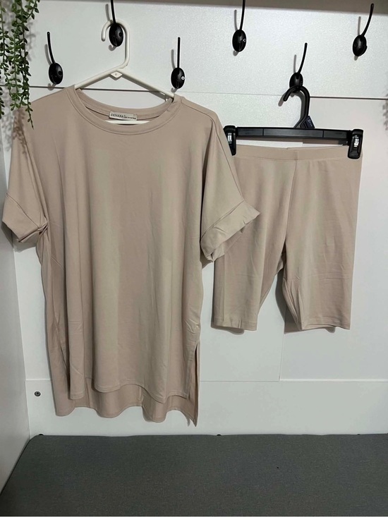 Zenana Outfitters Pants - Zenana Outfitters Taupe Lounge Tee & Bike Shorts Set